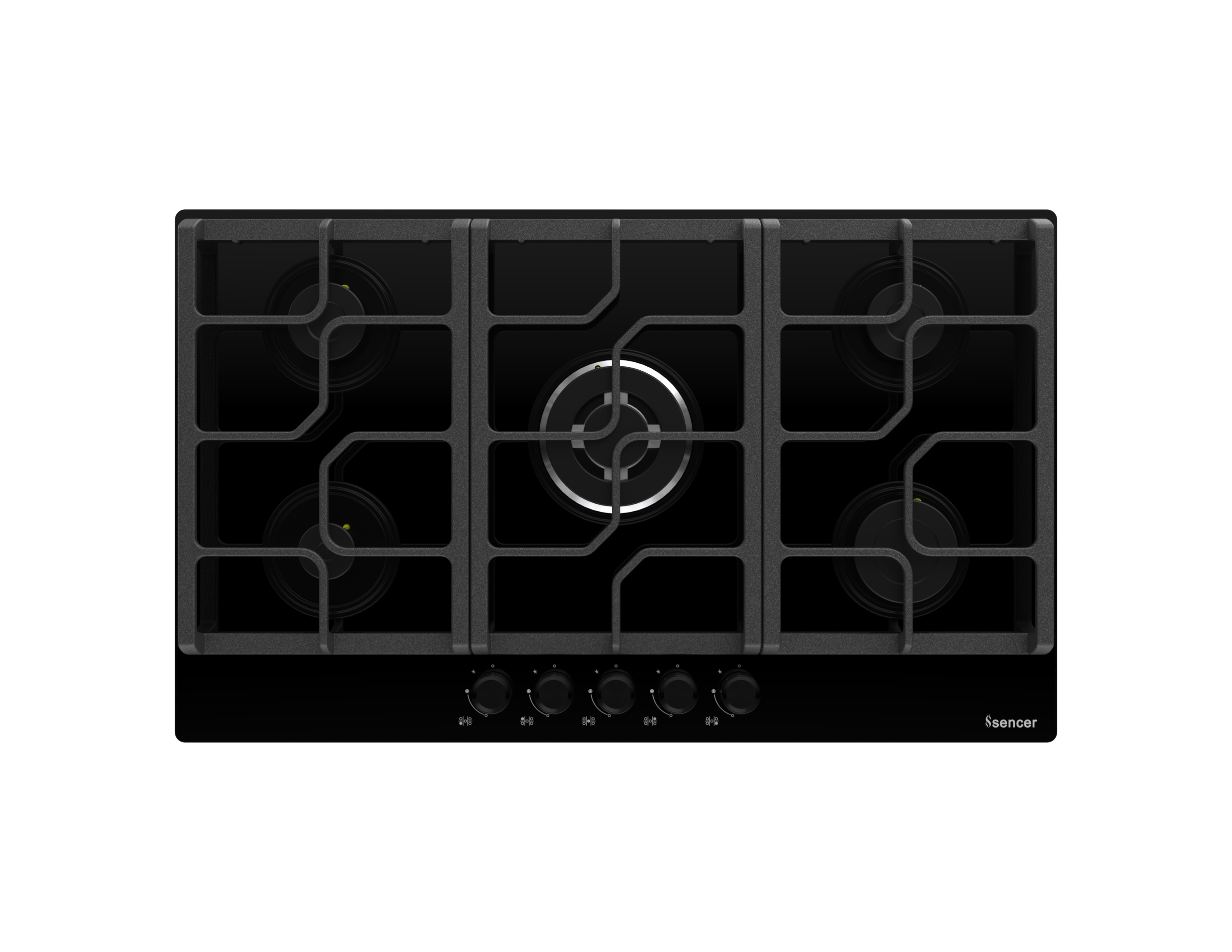 Sencer 105 - Aura 90 cm Glass Gas Hob with Cast Iron Pan Supports