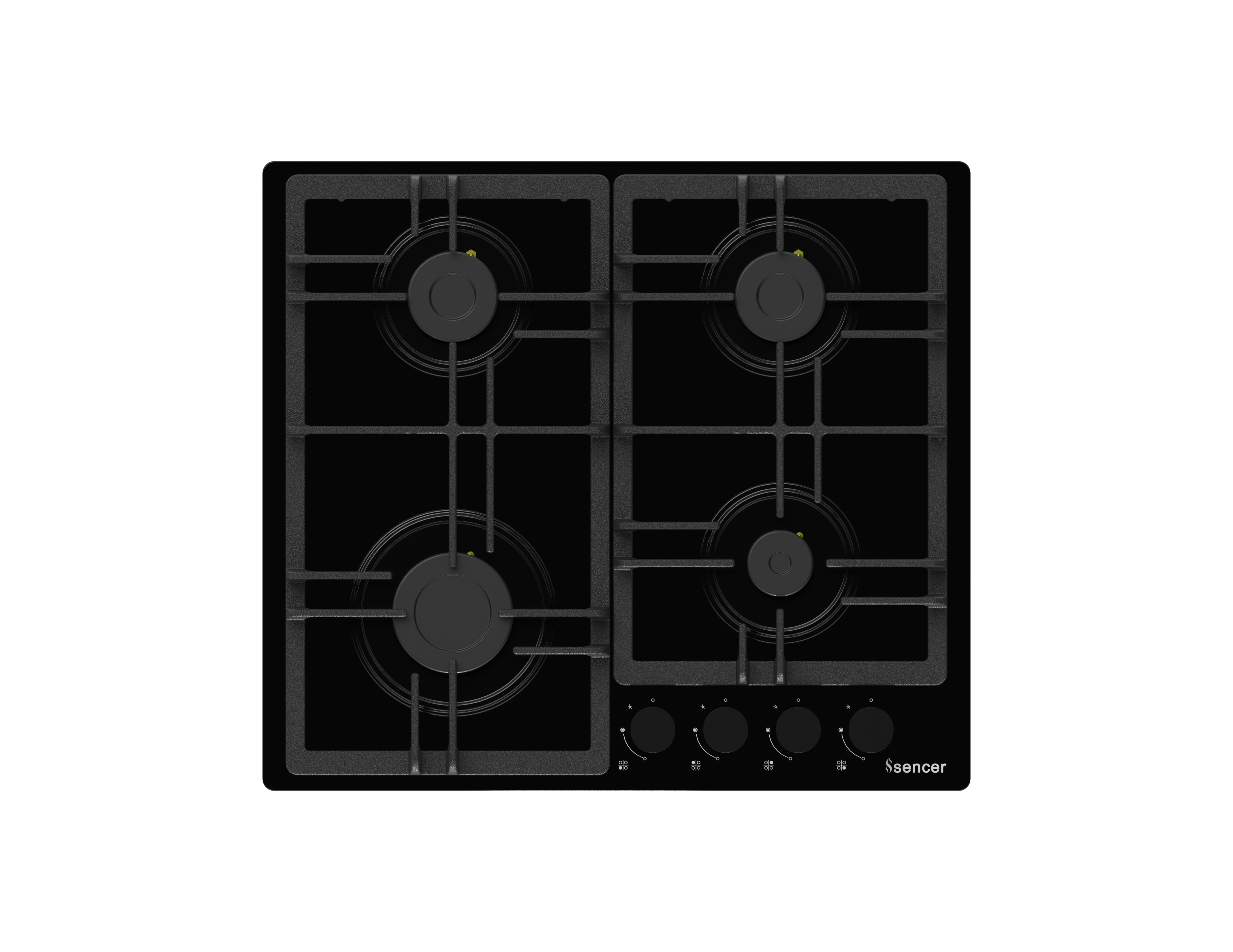 Sencer 104 – Tiara 60 cm Glass Gas Hob with Cast Iron Pan Supports