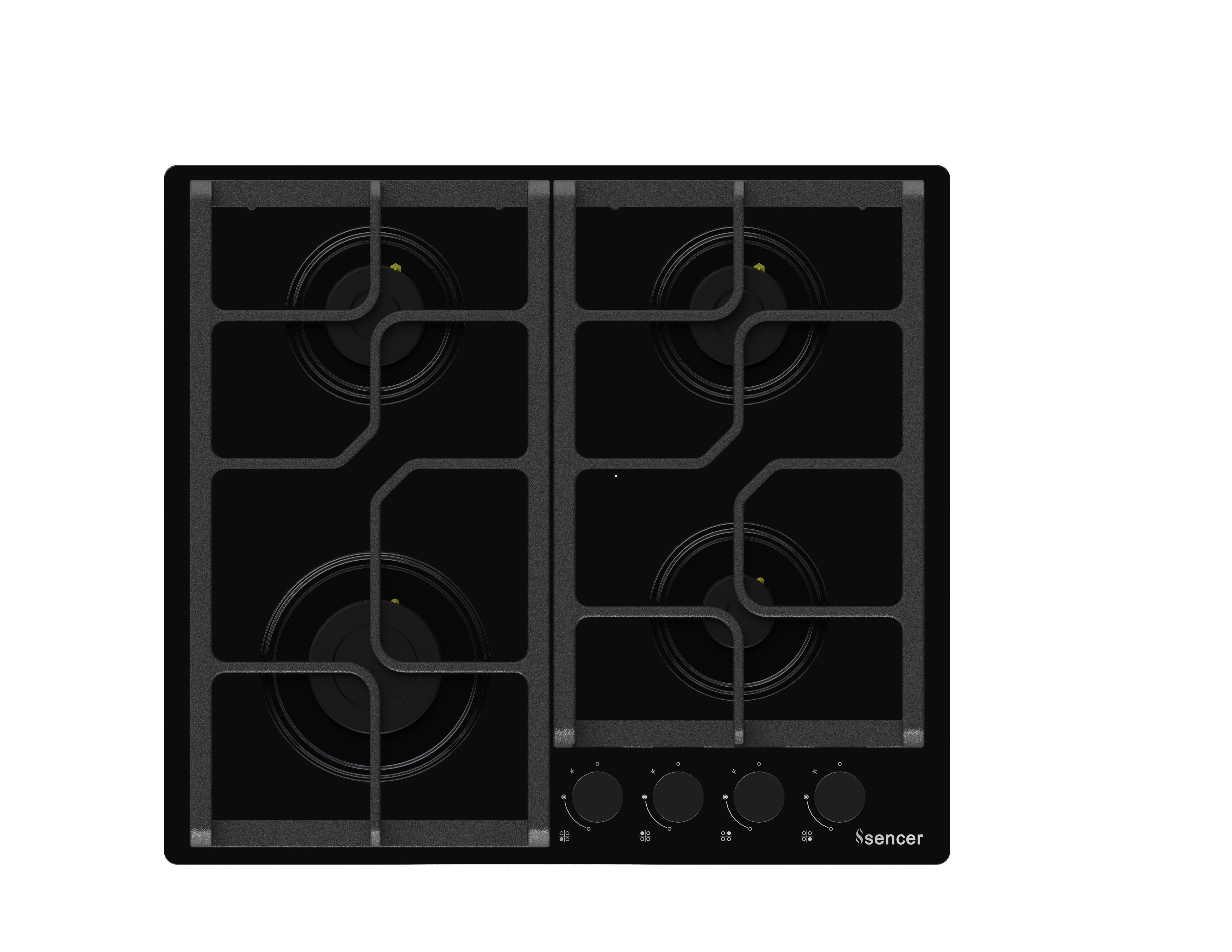 Sencer 105 – Aura 60 cm Glass Gas Hob with Cast Iron Pan Supports