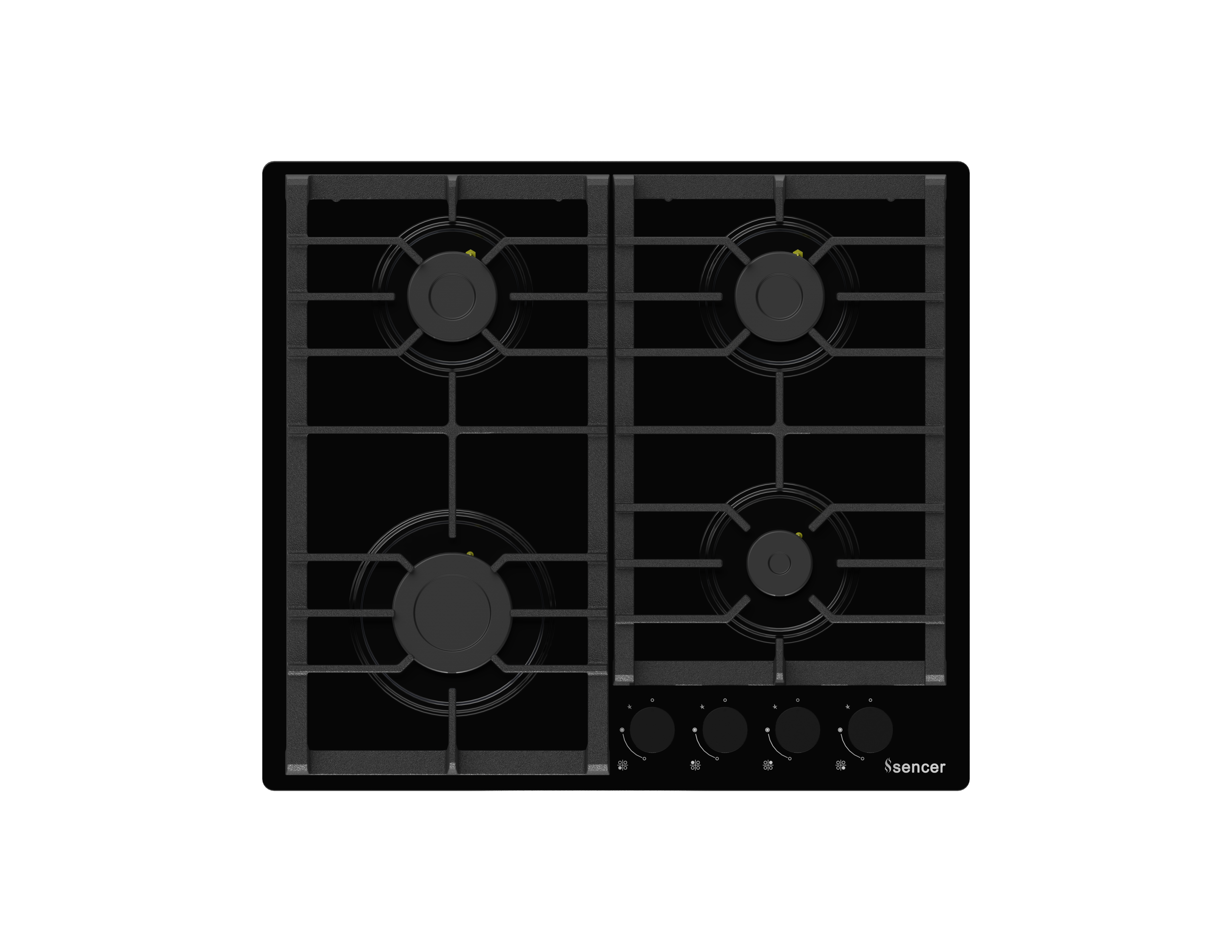 Sencer 102 – Nirvana 60 cm Glass Gas Hob with Cast Iron Pan Supports