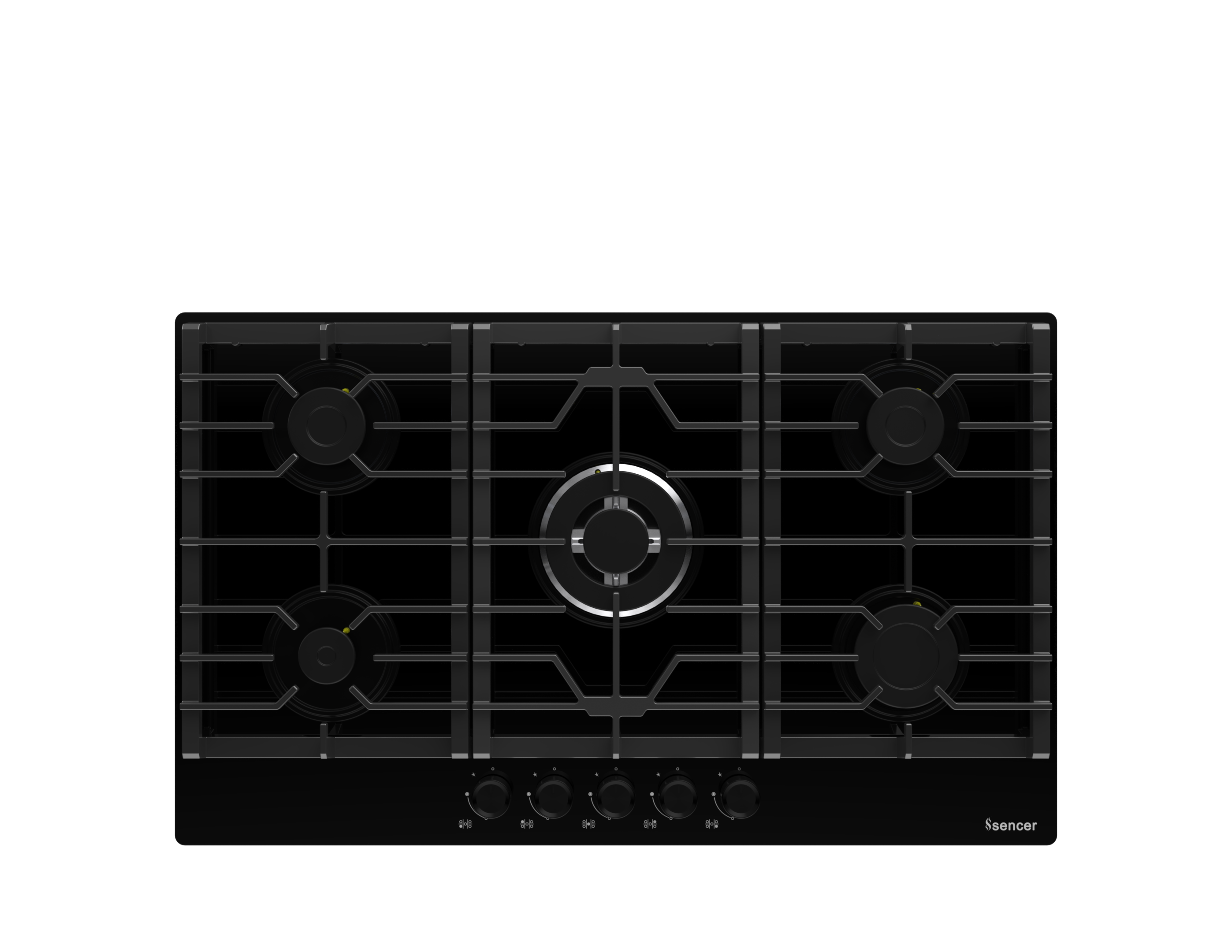 Sencer 102 – Nirvana 90 cm Glass Gas Hob with Cast Iron Pan Supports