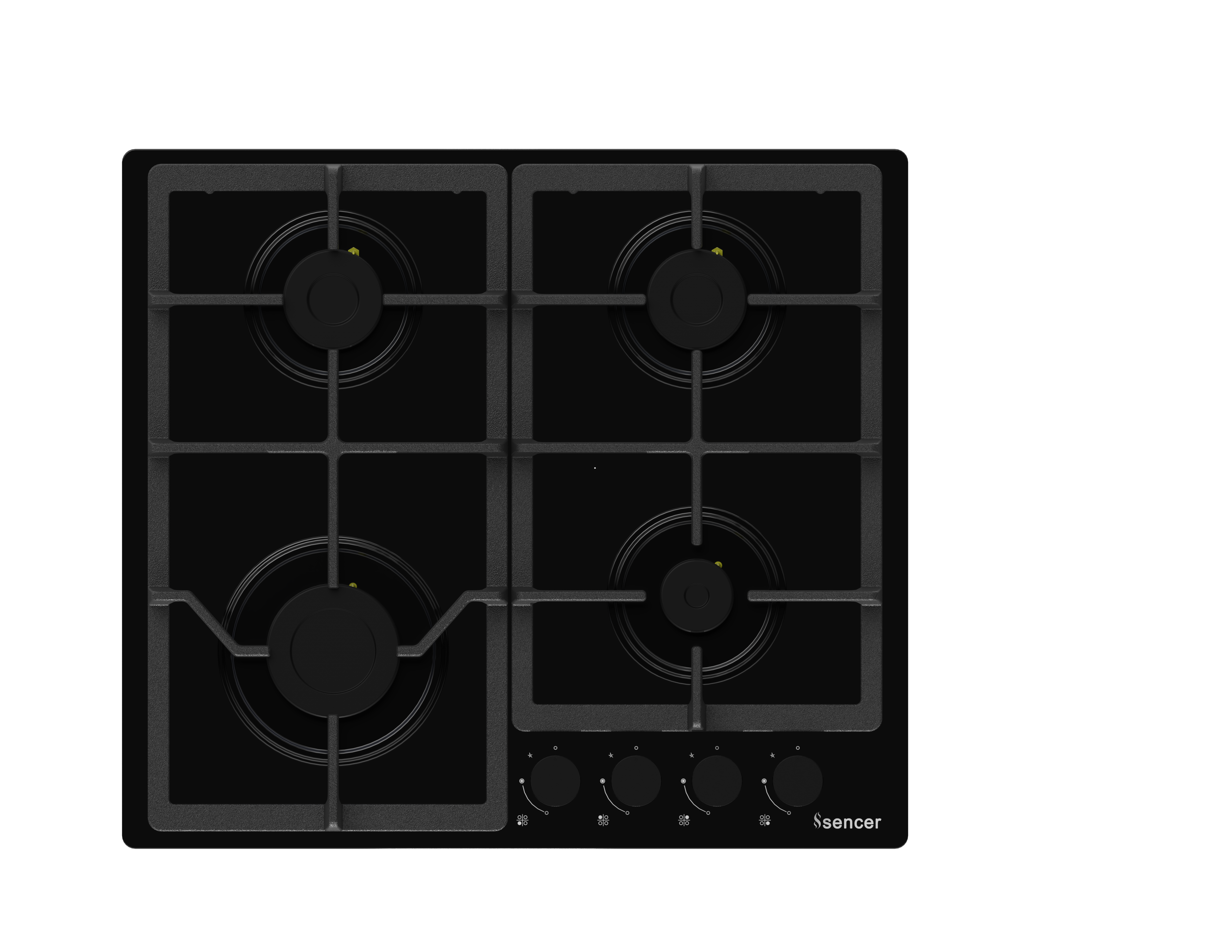 Sencer 106 –  Rio Basic 60 cm Glass Gas Hob with Cast Iron Pan Supports