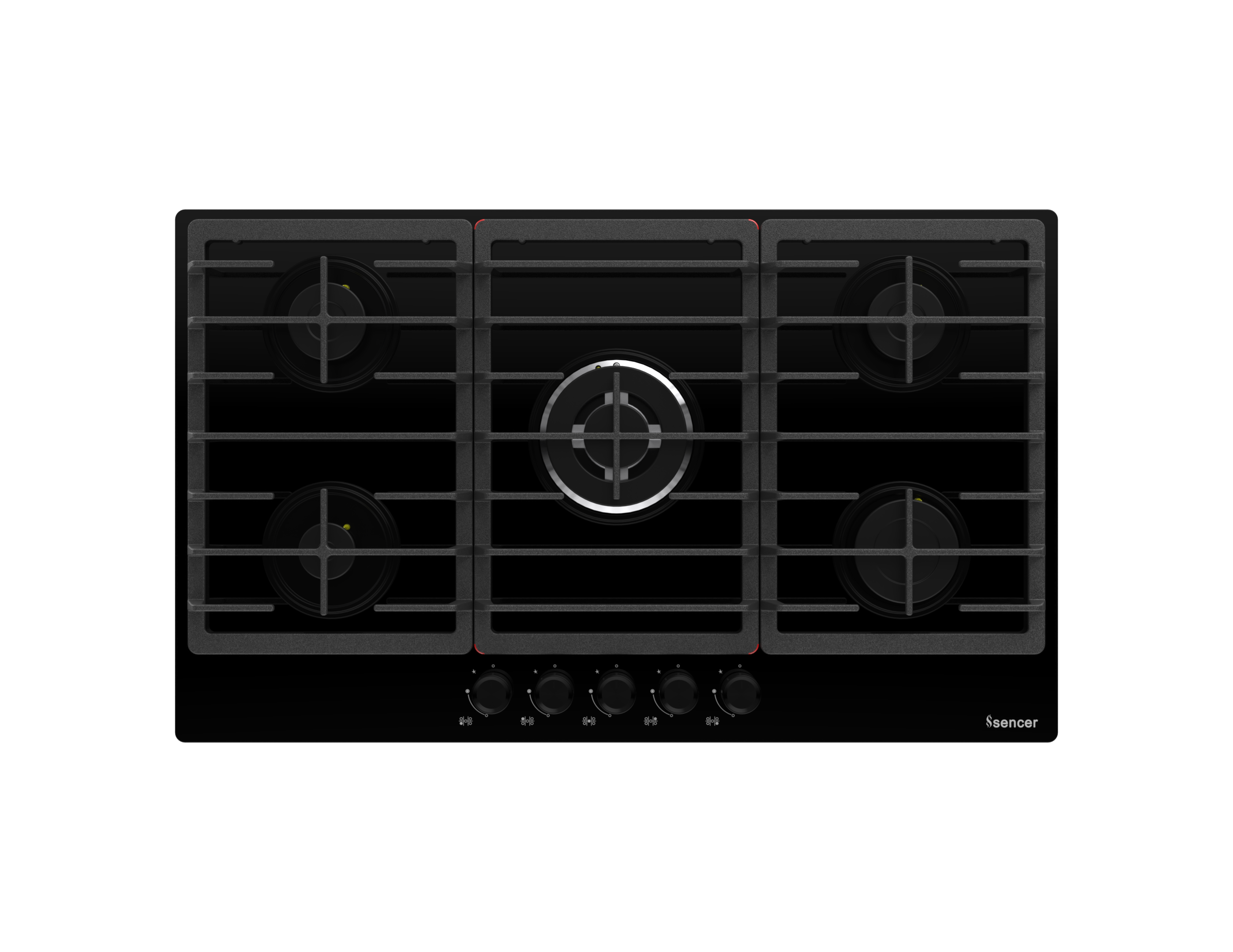 Sencer 103 - Elite 90 cm Glass Gas Hob with Cast Iron Pan Supports